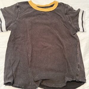 Free People Charcoal and Mustard Short Sleeve Tee